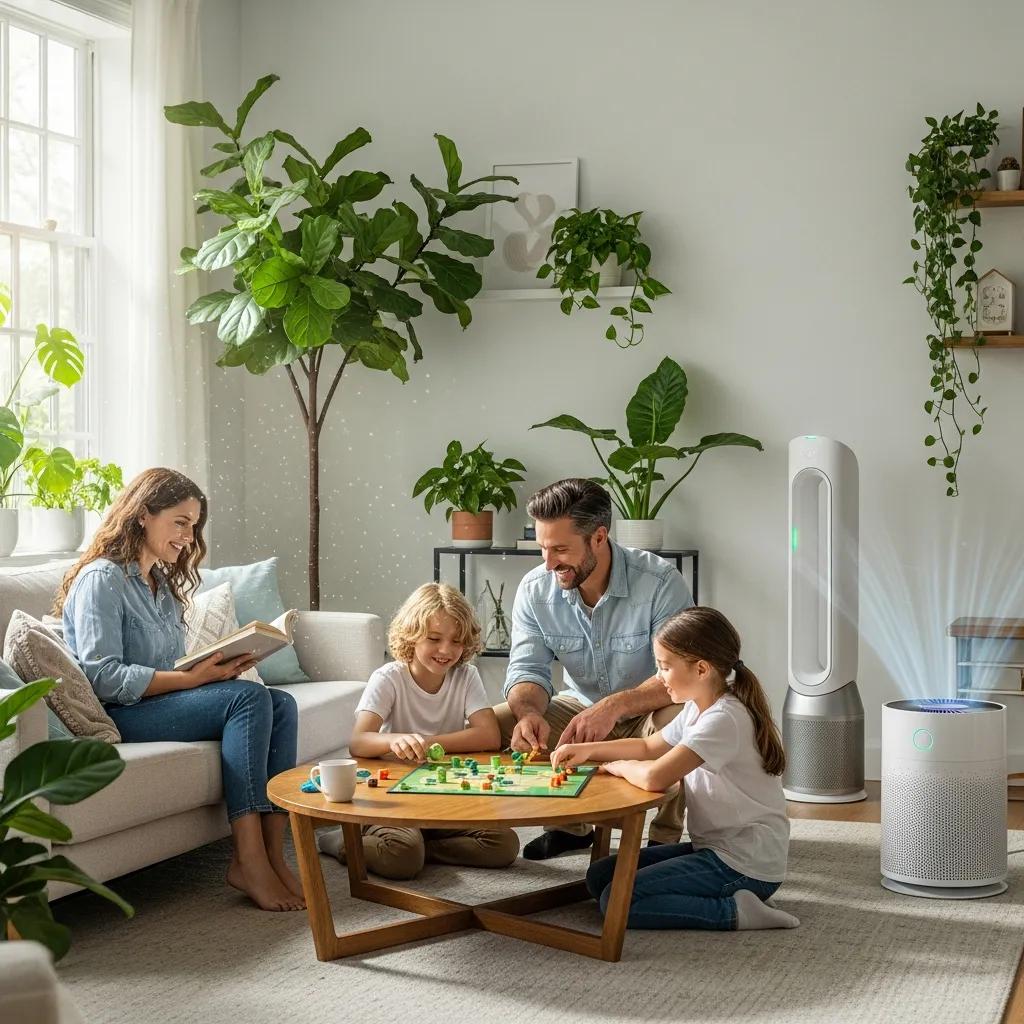 HVAC Blog 1 Family enjoying clean air in a bright living room with air purification systems
