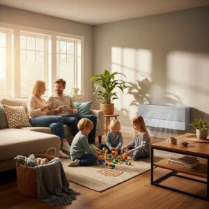 Modern heat pump system in a cozy home environment