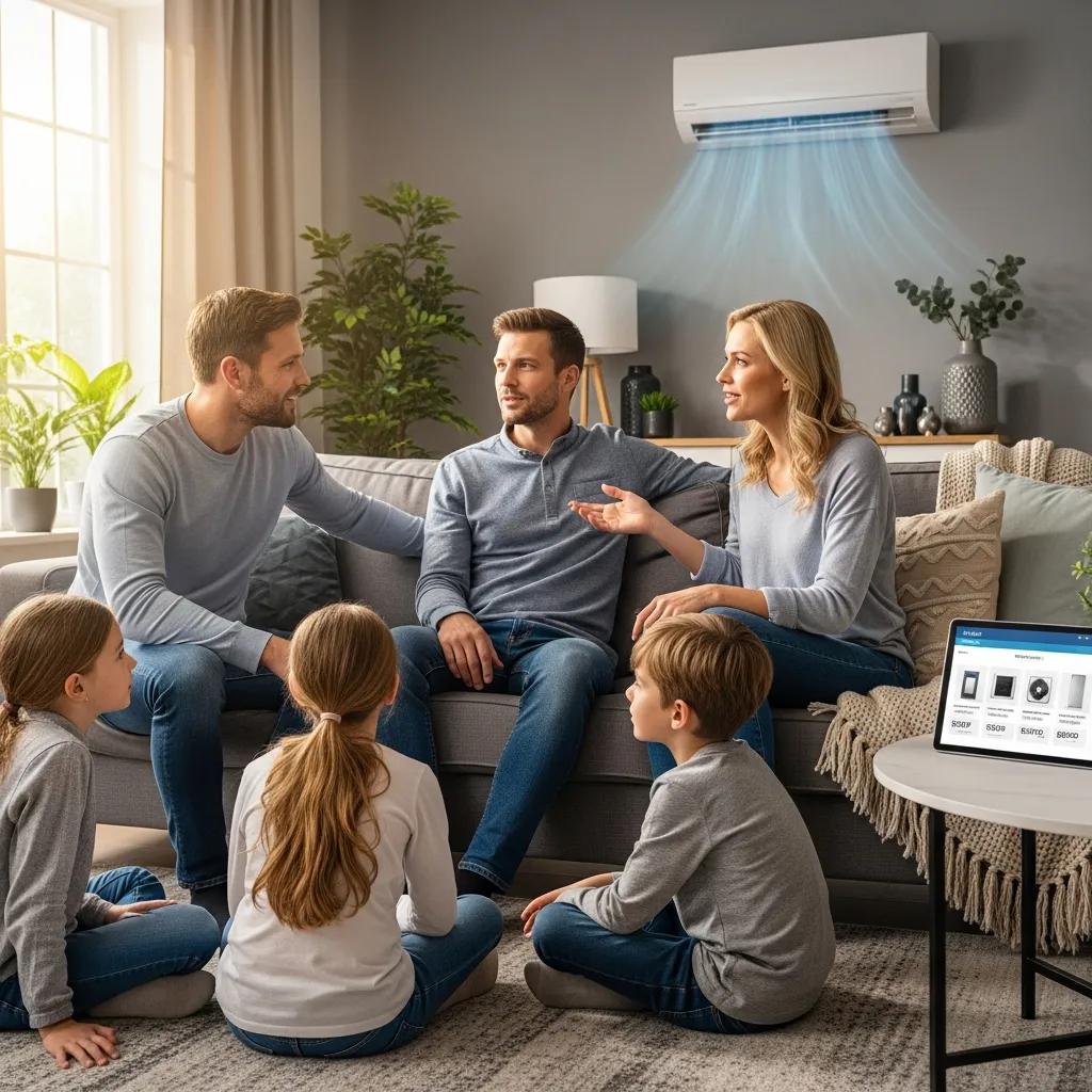 HVAC Blog 1 Family discussing HVAC financing options in a cozy living room