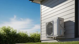 Modern air conditioning unit in a residential setting, emphasizing summer comfort